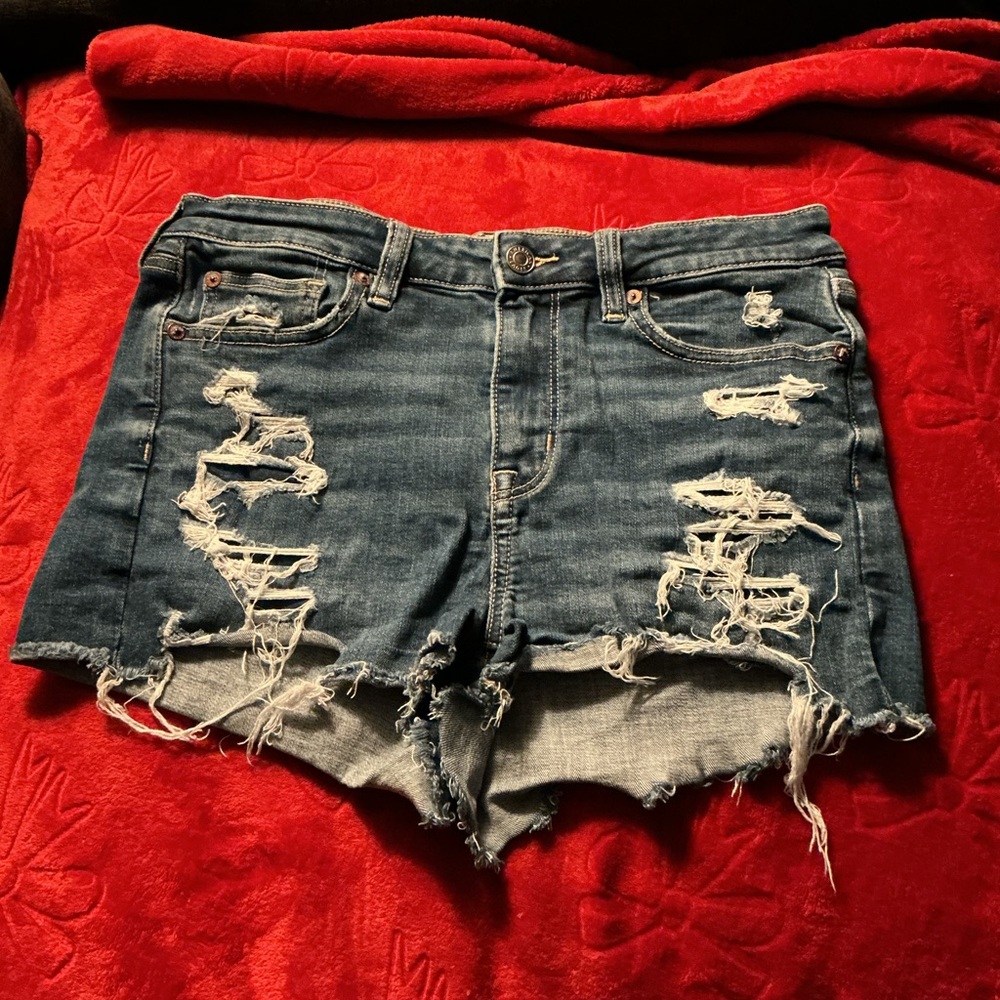 American Eagle Outfitters Blue Distressed Jean Shorts